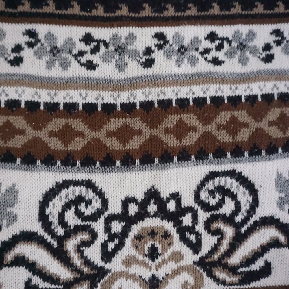 Vintage Brown Black Cabincore Eclectic Grandpa Patterned Knit Sweater L - Picture 8 of 9